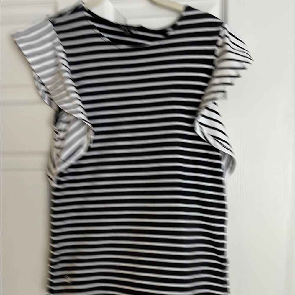 Lauren Ralph Lauren Black and White Ruffled Cap Sleeve Top